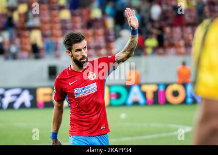 Gabriel Enache #44 of FCSB Bucharest during the UEFA Champions League 2017-2018, Play-Offs 2nd Leg game between FCSB Bucharest (ROU) and Sporting Clube de Portugal Lisbon (POR) at National Arena Stadium, Bucharest,Romania on August 23, 2017. (Photo by Cronos/Catalin Soare/NurPhoto) Stock Photo