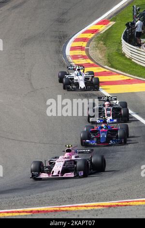 31 OCON Esteban from France Force India, 26 KVYAT Daniil from Russia of team Toro Rosso, 20 MAGNUSSEN Kevin from Denmark of Haas F1 team, and 18 STROLL Lance from Canada of Williams F1 during the Formula One Belgian Grand Prix at Circuit de Spa-Francorchamps on August 27, 2017 in Spa, Belgium. (Photo by Xavier Bonilla/NurPhoto) Stock Photo