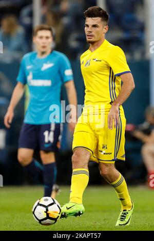 Artur Yusupov of FC Rostov passes the ball during the Russian Football League match between FC Zenit St. Petersburg and FC Rostov at Saint Petersburg Stadium on August 27, 2017 in Saint Petersburg, Russia. (Photo by Mike Kireev/NurPhoto) Stock Photo