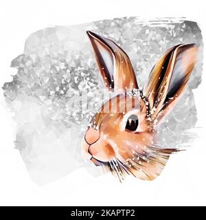 rabbit in the snow. snowflakes in the fur. Portrait illustration as vector in low poly style. Stock Vector