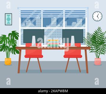 Office room interior. Modern business workspace. Vector illustration Stock Vector