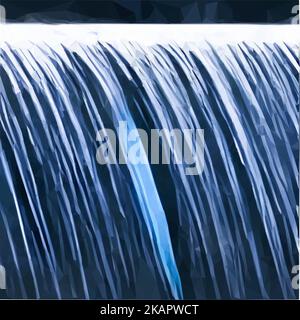 Hydropower. Water flows down a ramp. Vector in low poly style. Stock Vector