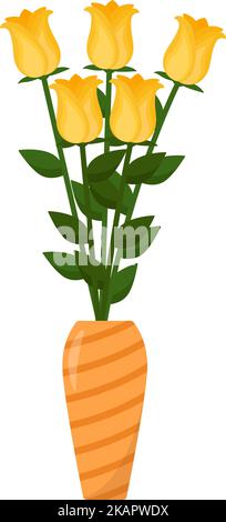 Bouquet of yellow roses in vase, vector illustration Stock Vector