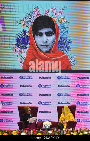 Pakistani Social Leader Malala Yousafzai and winner of Nobel Peace Prize in 2014 is seen speak during the 'Meeting with Malala' press conference at the Tecnologico de Monterrey University as part of her working visit to Mexico on August 31, 2017 in Mexico City, Mexico. (Photo by Carlos Tischler/NurPhoto) Stock Photo