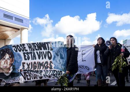 Mother of José Huenante during a protest to commemorate to commemorate the 12 years of the disappearance of the young José Huenante in Puerto Montt, on September 4, 2017. Relatives and friends held a demonstration to commemorate the 12 years of the disappearance of the young José Huenante at the hands of the Chilean policeJosé Gerardo Huenante Huenante, a 16-year-old boy, was arrested and made to disappear by the Chilean police on September 3, 2005 in the city of Puerto Montt in southern Chile. José disappears during the government of the Concertación chaired by Ricardo Lagos. He is the secon Stock Photo