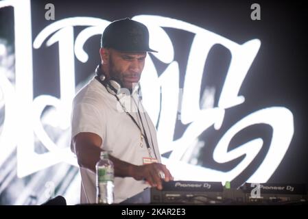 English DJ, musician and actor Goldie, performs on the second day of Reading Festival, Reading on August 26, 2017. (Photo by Alberto Pezzali/NurPhoto) Stock Photo