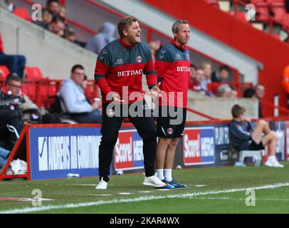 Charlton Athletic manager Karl Robinson during Sky Bet League One match between Charlton Athletic against Southend United at The Valley Stadium in London, UK on September 9, 2017. (Photo by Kieran Galvin/NurPhoto) Stock Photo