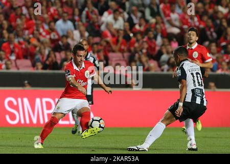Benficas forward Andrija Zivkovic from Serbia (L) and Portimonenses midfielder Ewerton from Brazil (R) during the Premier League 2017/18 match between SL Benfica v Portimonense SC, at Luz Stadium in Lisbon, Portugal on September 8, 2017. (Photo by Bruno Barros / DPI / NurPhoto) Stock Photo