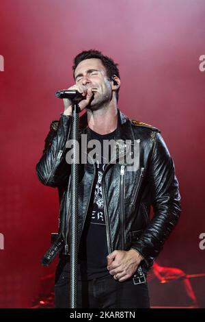 Adam Levine, lead singer of the band Maroon 5, performs at Rock in Rio 2017 in Rio de Janeiro, Brazil on September 15, 2017. The band Maroon 5 performed in the place of Lady Gaga, who did not participate in Rock in Rio due to health problems. (Photo by Luiz Souza/NurPhoto) Stock Photo