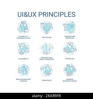 UI UX principles turquoise concept icons set Stock Vector