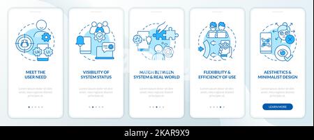 User experience design improving blue onboarding mobile app screen Stock Vector