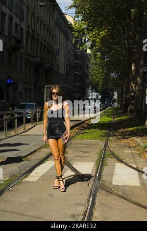 Anna Dello Russo, street style the Milan Fashion Week in Milan, Italy, on September 24, 2017. (Photo by Nataliya Petrova/NurPhoto) Stock Photo