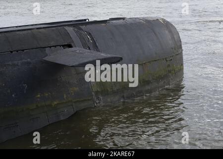 The submarine U-434 left the Russian shipyards in 1976. It was built in only eight months. He was assigned to the Soviet North Sea Fleet, where he served until April 2002; as of that year, was exposed to the public. This submarine is one of the largest non-nuclear submarines in the world and was used mainly in espionage work. On 24th September 2017 in Hamburg, Germany. (Photo by Oscar Gonzalez/NurPhoto) Stock Photo