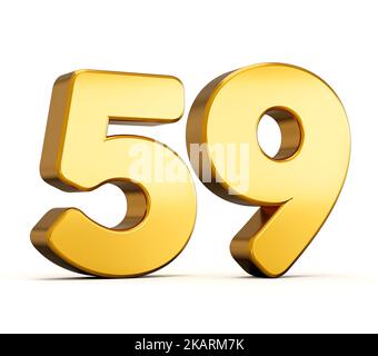 3d illustration of golden number fifty nine or 59 isolated on white background with shadow. Stock Photo