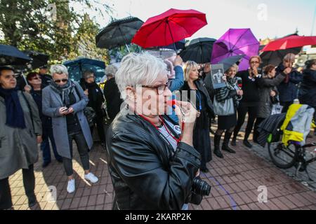 Protesters are seen in Gdansk, Poland on 3 October 2017 Demonstration, organized by the group Ratujmy Kobiety (Save Women), aims to show ruling party PiS , that the women’s rights movement remains alive and strong and will continue to oppose plans to totally ban abortion in Poland. (Photo by Michal Fludra/NurPhoto) Stock Photo