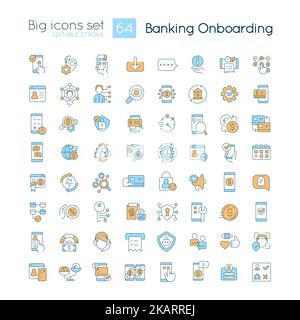 Banking onboarding RGB color big icons set Stock Vector