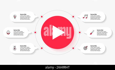 Infographic template with icons and 6 options or steps. Play button. Can be used for workflow layout, diagram, banner, webdesign. Vector illustration Stock Vector