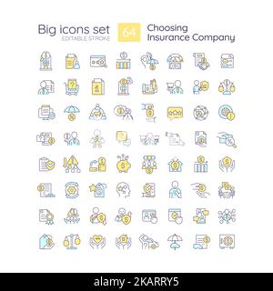 Choosing insurance company RGB color icons set Stock Vector