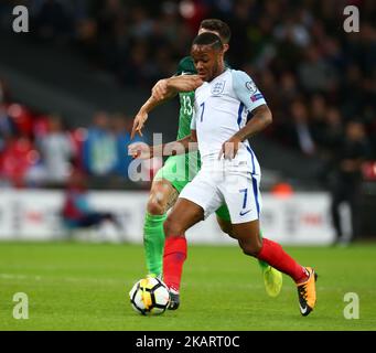 England's Raheem Sterling during FIFA World Cup Qualifying - European Region - Group F match between England and Slovenia at Wembley stadium in London, UK on October 5, 2017. (Photo by Kieran Galvin/NurPhoto) Stock Photo