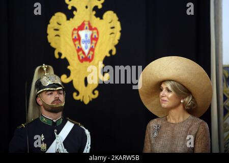 Queen Maxima of the Netherlands looks on at the Belem Palace in Lisbon, Portugal on October 10, 2017. This is the first of a 3 days Royals state visit to Portugal. (Photo by Pedro Fiuza/NurPhoto) Stock Photo