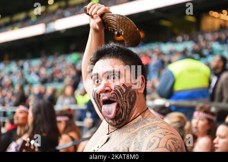 A Kiwi dancer during the International Friendly match between Barbarians and New Zealand at Twickenham stadium in London, England on November 4, 2017. (Photo by Kieran Galvin/NurPhoto) Stock Photo