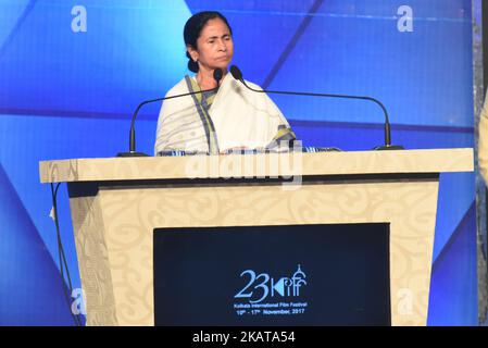 Mamata Banerjee CM of West Bengal addressing at the inauguration of the 23rd Kolkata International Film Festival in Kolkata, India, (Photo by Debajyoti Chakraborty/NurPhoto) Stock Photo