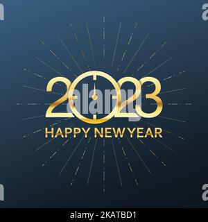 Golden Vector luxury text 2023 Happy new year. Gold Festive Numbers Design. Gold shining party ribbon and star new year party Stock Vector
