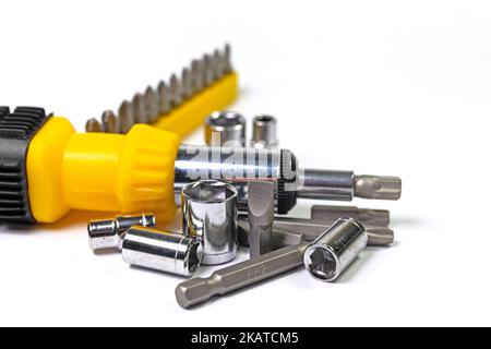 Various screwdriver bits and sockets Stock Photo