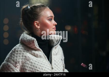 French-American actress and model Lily-Rose Depp poses before officially switching on the Champs Elysees Christmas lights on the Champs Elysees avenue in Paris on November 22, 2017. (Photo by Michel Stoupak/NurPhoto) Stock Photo