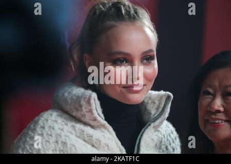 French-American actress and model Lily-Rose Depp poses before officially switching on the Champs Elysees Christmas lights on the Champs Elysees avenue in Paris on November 22, 2017. (Photo by Michel Stoupak/NurPhoto) Stock Photo