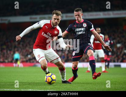 Arsenal's Aaron Ramsey during Premier League match between Arsenal and Huddersfield Town at Emirates Stadium, London, England on 29 Nov 2017. (Photo by Kieran Galvin/NurPhoto)  Stock Photo