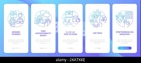 Employee mental health blue gradient onboarding mobile app screen Stock Vector