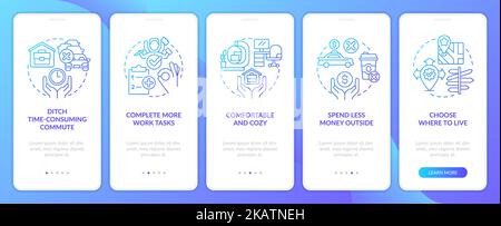 Remote workplace benefits blue gradient onboarding mobile app screen Stock Vector