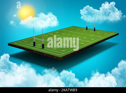 Rugby stadiums in the Sky clouds moving sun light lens flare 3d illustration Stock Photo