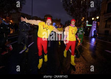 Some disguised participants during the 53rd edition of the San Silvestre Vallecana fun race race in Madrid, Spain, 31 December 2017. which is traditionally celebrated on the last day of the year, whose number of registered reached 40,000 in this edition (Photo by Oscar Gonzalez/NurPhoto) Stock Photo