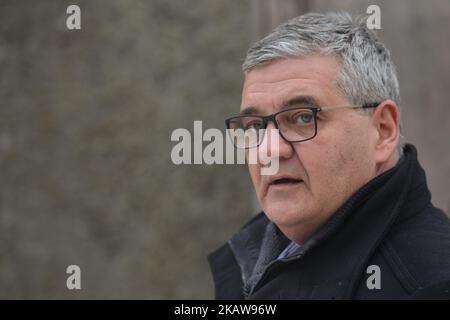 Belgian Defense Minister Steven Vandeput (pictured) and Vice Chief of Defense Michel Hofman accompanied a group of hundred high school students from 13 different schools during their visit to the Auschwitz-Birkenau German Nazi concentration and extermination camp, just a few days ahead of the 74th Anniversary of the Camp Liberation. On Tuesday, January 23, 2018, in Auschwitz concentration camp, Oswiecim, Poland. (Photo by Artur Widak/NurPhoto)  Stock Photo