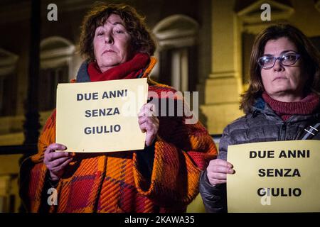People during a march and torchlight procession in memory of the Italian researcher Giulio Regeni, who was abducted, tortured and murdered in Cairo (Egypt), in Rome, Italy, 25 January 2018. (Photo by Andrea Ronchini/NurPhoto) Stock Photo