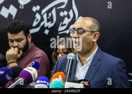 Egyptian human rights lawyer Khaled Ali in his press conference in Cairo, Egypt, 24 January 2018. Former Presidential candidate and human rights lawyer Khaled Ali announced that he will withdrawal as a candidate in the 2018 presidential elections in Egypt (Photo by Fayed El-Geziry/NurPhoto) Stock Photo