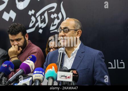 Egyptian human rights lawyer Khaled Ali in his press conference in Cairo, Egypt, 24 January 2018. Former Presidential candidate and human rights lawyer Khaled Ali announced that he will withdrawal as a candidate in the 2018 presidential elections in Egypt (Photo by Fayed El-Geziry/NurPhoto) Stock Photo