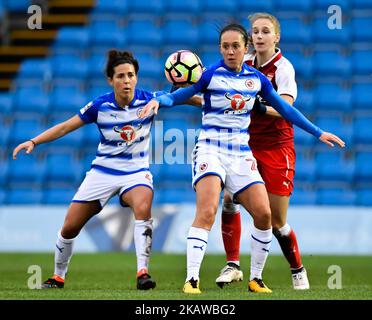 Rachel Rowe of Reading FC Women battles for possession with Vivianne Miedema of Arsenal during Women's Super League 1 match between Reading FC Women against Arsenal at Wycombe Wanderers FC in London, UK on January 28, 2018.(Photo by Kieran Galvin/NurPhoto)  Stock Photo