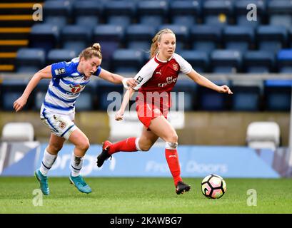 Beth Mead of Arsenal and Rachel Rowe of Reading FC Women during Women's Super League 1 match between Reading FC Women against Arsenal at Wycombe Wanderers FC in London, UK on January 28, 2018.(Photo by Kieran Galvin/NurPhoto)  Stock Photo