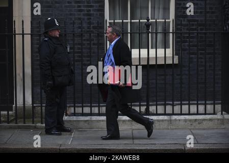 Britain's International Trade Secretary Liam Fox arrives in Downing street for the weekly cabinet meeting on February 6, 2018 in London. (Photo by Alberto Pezzali/NurPhoto) Stock Photo