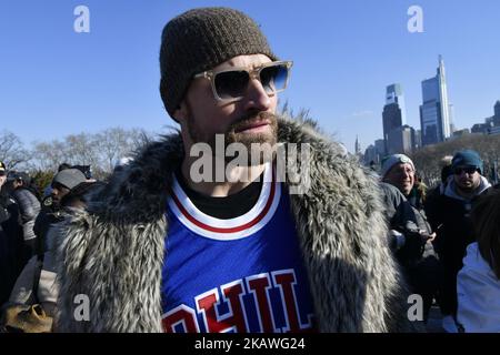 Members of the Philadelphia Eagles Super Bowl champion team are joined by  fans at the Art