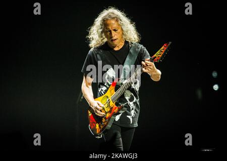 Kirk Hammett, of the american heavy metal band Metallica performing live at Pala Alpitour in Turin, Italy, on 10 February, 2018. (Photo by Roberto Finizio/NurPhoto) Stock Photo