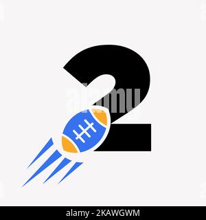 Letter 2 Rugby Logo Concept With Moving Rugby Ball Icon. Rugby Sports Logotype Symbol Vector Template Stock Vector