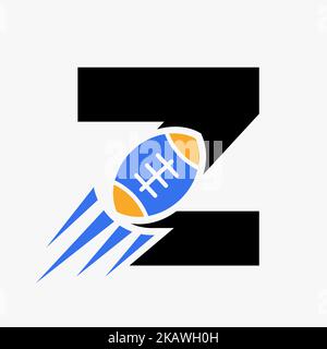 Letter Z Rugby Logo Concept With Moving Rugby Ball Icon. Rugby Sports Logotype Symbol Vector Template Stock Vector