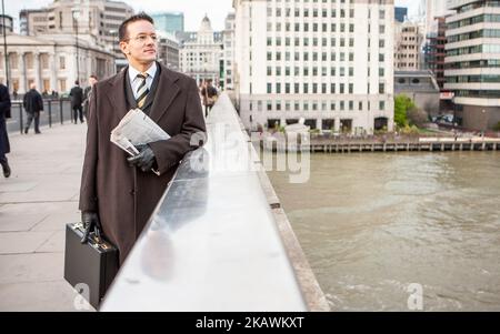 London Professionals, Business Confidence. A smartly dressed City businessman ready for a day in the office. From a series of related images. Stock Photo