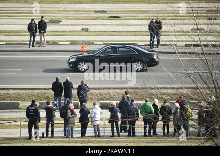 The car of Prime Minister of Macedonia Zoran Zaev is pictured on the way to the Chancellery in Berlin, Germany on February 21, 2018. (Photo by Emmanuele Contini/NurPhoto) Stock Photo