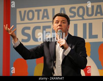 Secretary of the Democratic Party Matteo Renzi during his campaign for national political elections at Vittorio Emanuele Theatre on February 21, 2018 in Messina, Italy. The Italian General Election takes place on March 4th 2018. (Photo by Gabriele Maricchiolo/NurPhoto) Stock Photo
