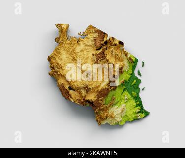 Tanzania Map Shaded relief Color Height map on white Background 3d illustration Stock Photo
